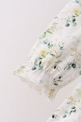 Sage floral smocked ruffle bubble