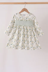 Sage floral smocked ruffle dress
