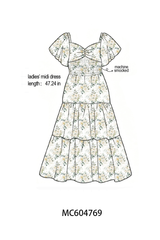Sage floral smocked tiered mom dress