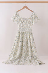 Sage floral smocked tiered mom dress