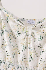 Sage floral smocked tiered mom dress