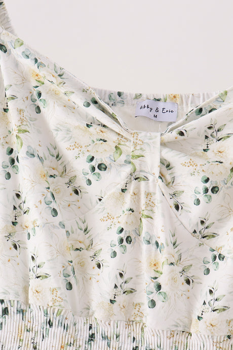 Sage floral smocked tiered mom dress