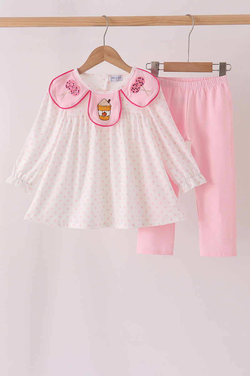 Pink french knot dot pants set