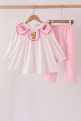 Pink french knot dot pants set