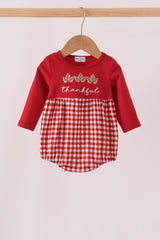 Maroon thankful leaves embroidey gingham bubble