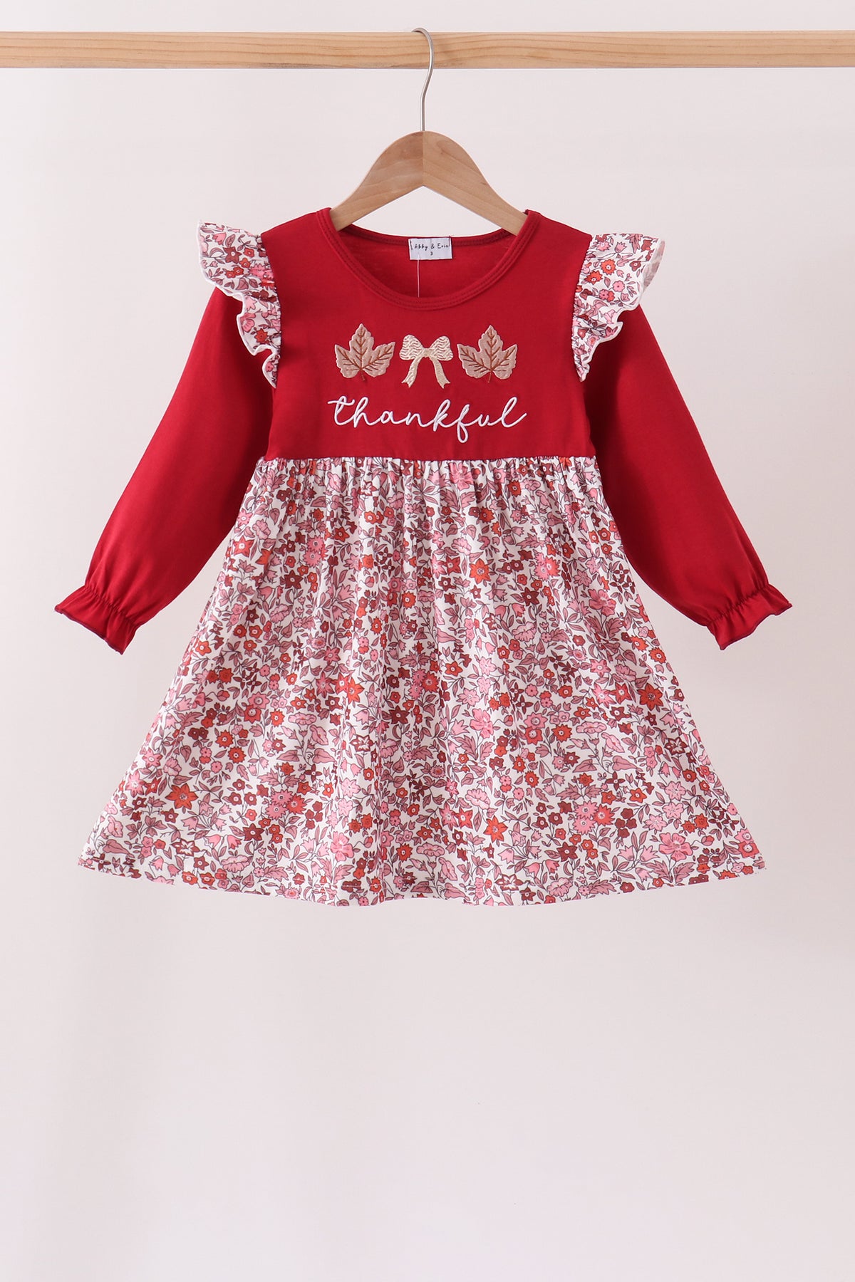 Maroon thankful leaves floral embroidey dress