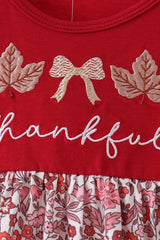 Maroon thankful leaves floral embroidey dress