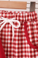 Maroon thankful leaves embroidey gingham pants set