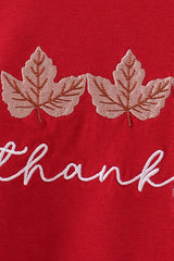 Maroon thankful leaves embroidey gingham pants set