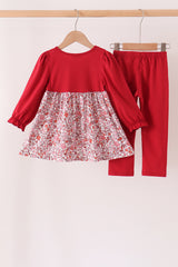 Maroon thankful floral leaves embroidey pants set