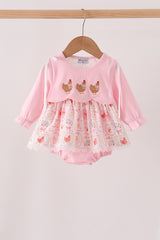 Pink chicken embroidery bubble