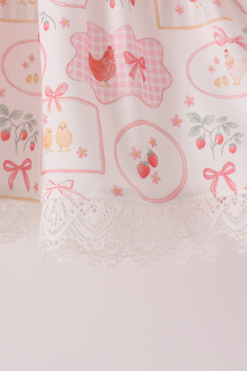 Pink chicken embroidery bloomer set