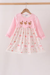 Pink chicken embroidery dress