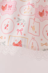 Pink chicken embroidery dress