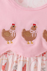 Pink chicken embroidery pants set