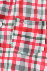 Red plaid pocket button down shirt