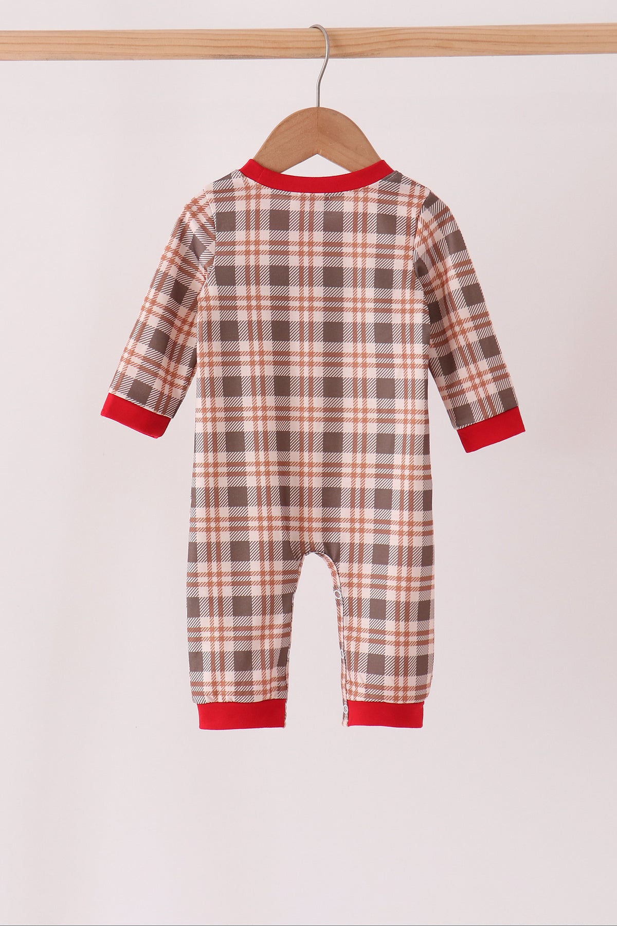 Brown Cow Embroidery Plaid Romper