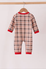 Brown Cow Embroidery Plaid Romper