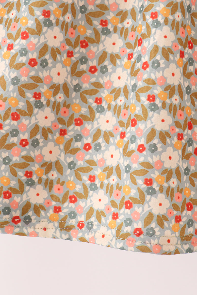 Brown Floral Cow Embroidery Dress