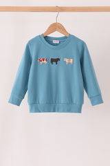 Blue Cow Embroidery Top