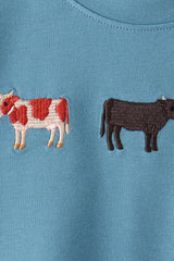 Blue Cow Embroidery Top