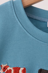 Blue Cow Embroidery Top