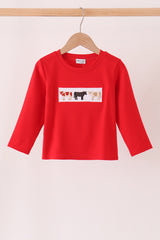 Red Cow Embroidery Top