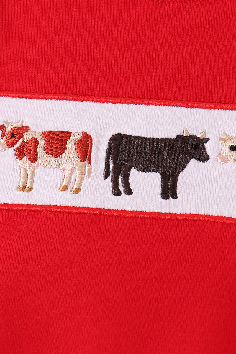 Red Cow Embroidery Top