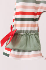 Green Reindeer Tree Embroidery Ruffle Romper