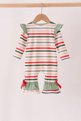 Green Reindeer Tree Embroidery Ruffle Romper