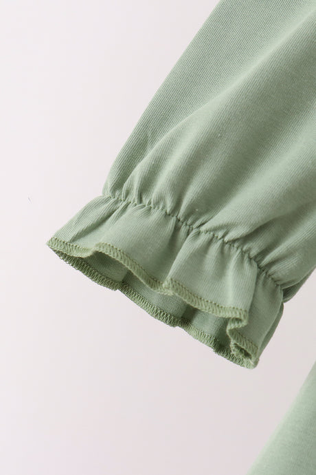 Green Reindeer Tree Embroidery Pants Set