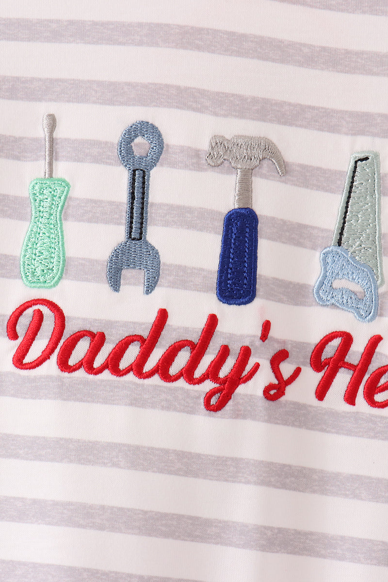 Gray Stripe Daddy's Helper Embroidery Romper