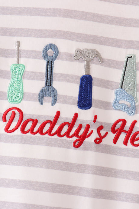 Gray Stripe Daddy's Helper Embroidery Romper