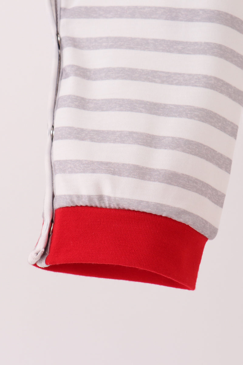 Gray Stripe Daddy's Helper Embroidery Romper