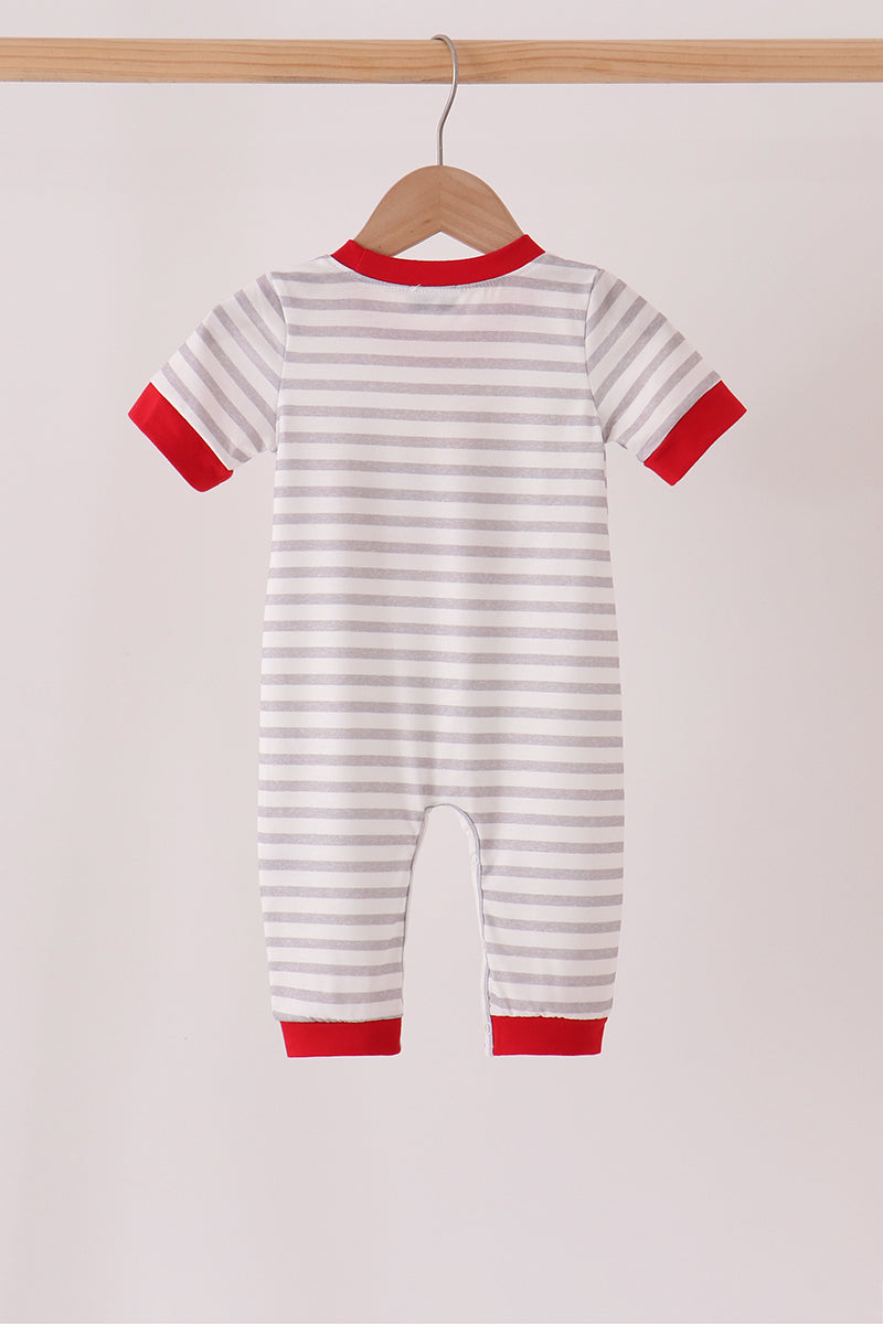 Gray Stripe Daddy's Helper Embroidery Romper