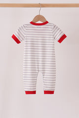 Gray Stripe Daddy's Helper Embroidery Romper