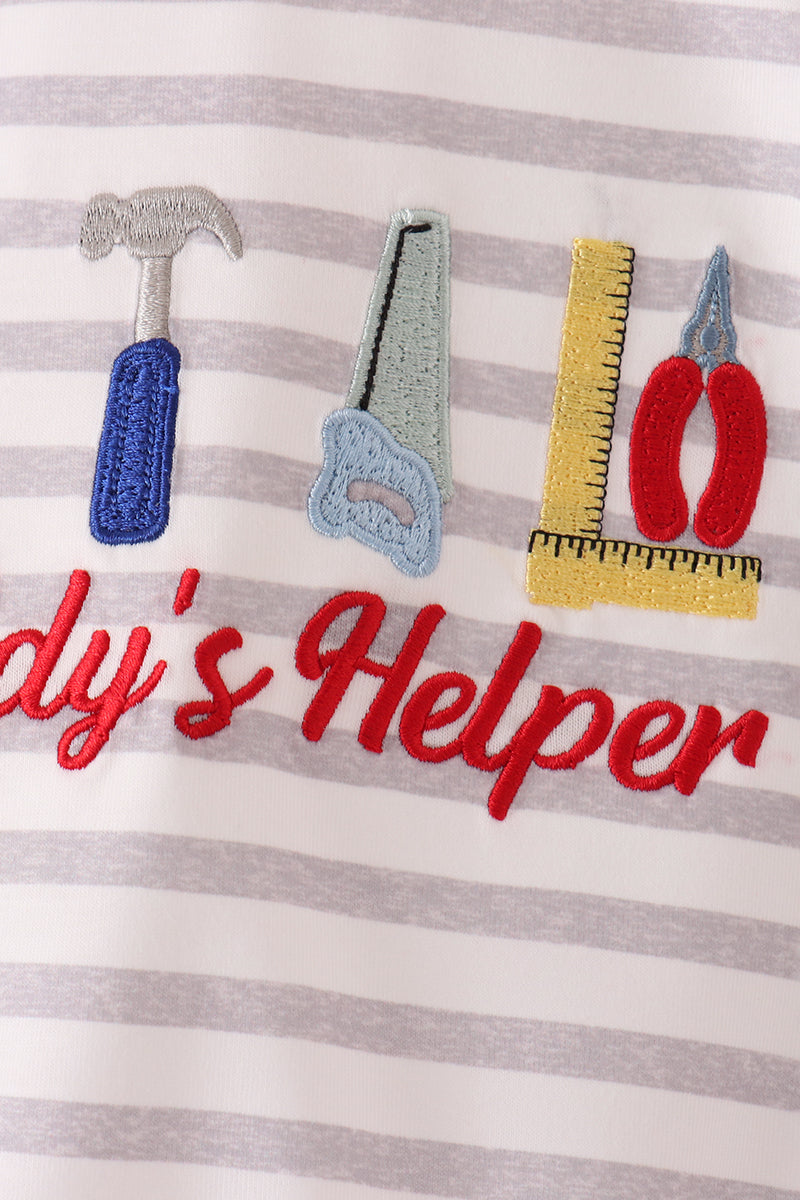 Gray Stripe Daddy's Helper Embroidery Bubble