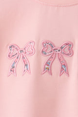 Pink Floral Bow Applique Pants Set