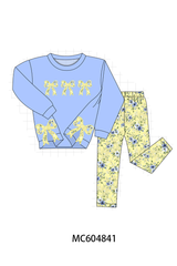 Yellow Floral Bow Applique Pants Set