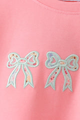 Pink Floral Bow Applique Pants Set