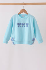 Blue Floral Bow Applique Top