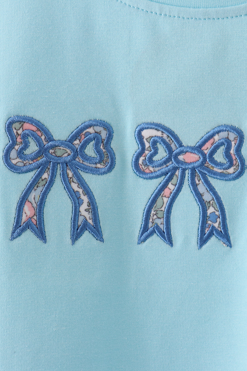 Blue Floral Bow Applique Top