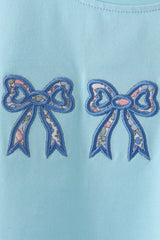 Blue Floral Bow Applique Top