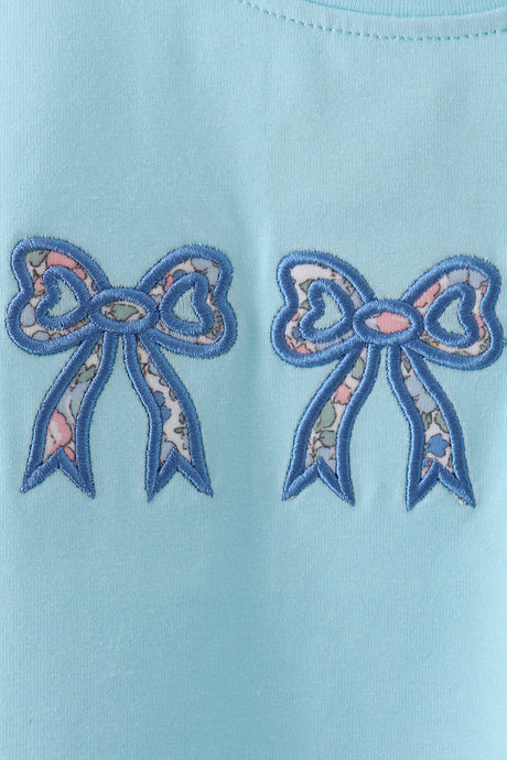 Blue Floral Bow Applique Top