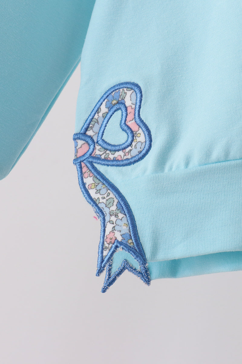 Blue Floral Bow Applique Top