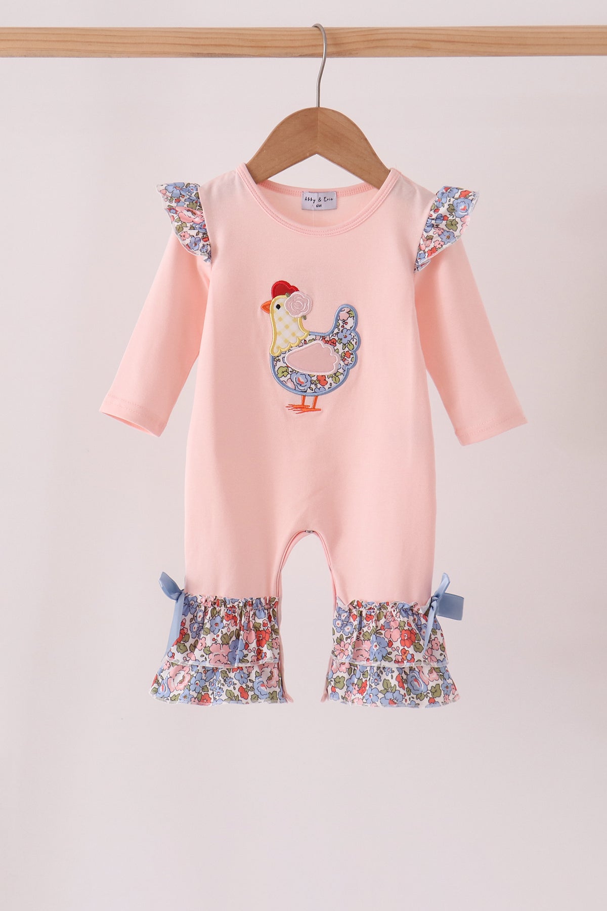 Pink Chicken Applique Ruffle Romper