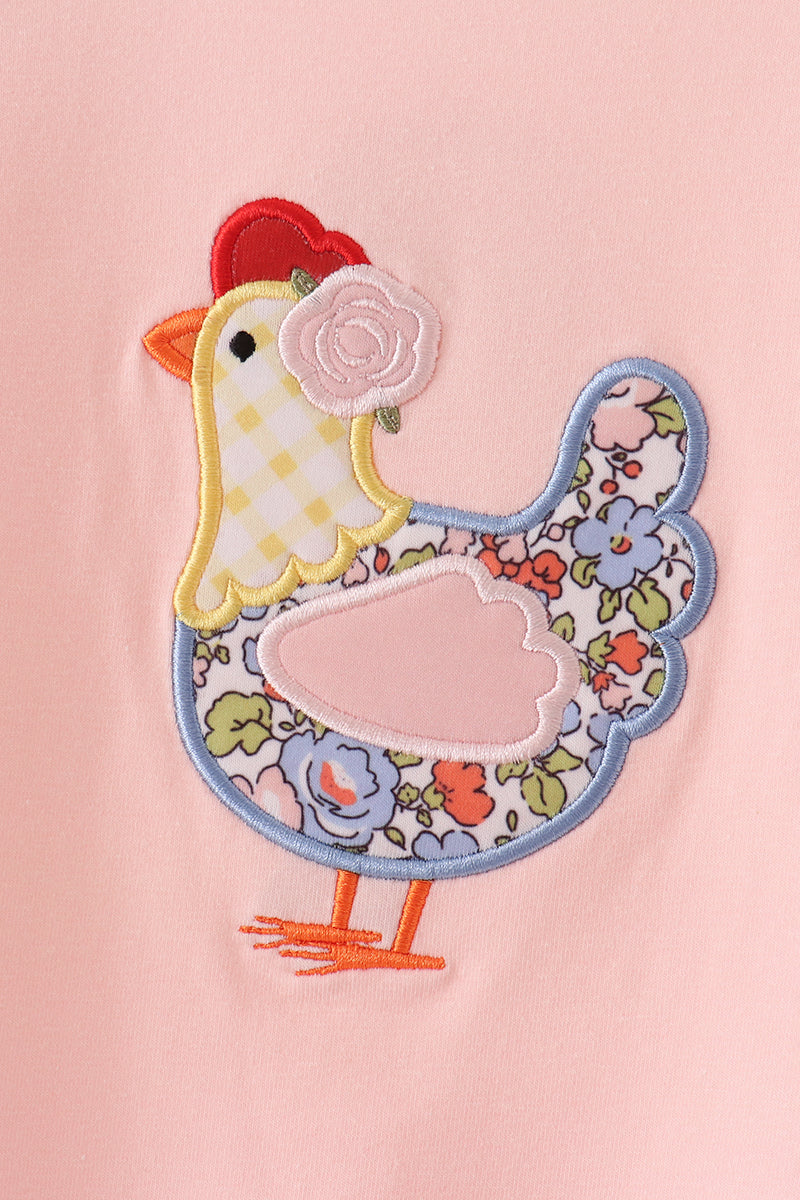 Pink Chicken Applique Ruffle Romper