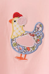 Pink Chicken Applique Ruffle Romper