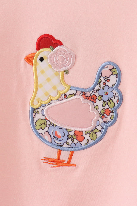 Pink Chicken Applique Ruffle Romper