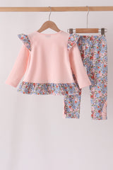 Pink Chicken Applique Ruffle Pants Set